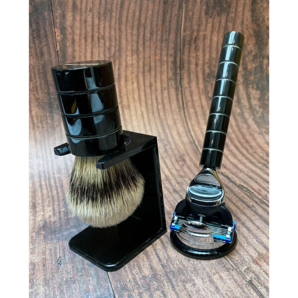 Black Horn Lined Shaving Set