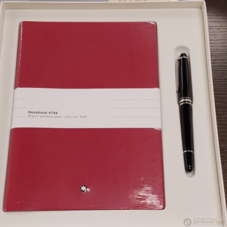 Montblanc Gift Set (Meisterstuck 164 Back with Platinum trim Rollerball Pen & #146 Red, Medium Notebook)