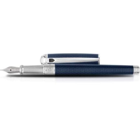 S T Dupont Line D Fountain Pen - Guilloche Blue