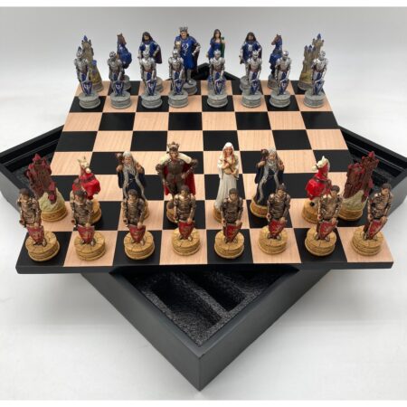 Chess Set - King Arthur Resin Chessmen in Black/Maple Chest