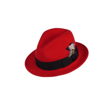 Trilby Soft 100% Australian Wool Felt Body With Removable Feather Fully Crushable Red/Black Hat