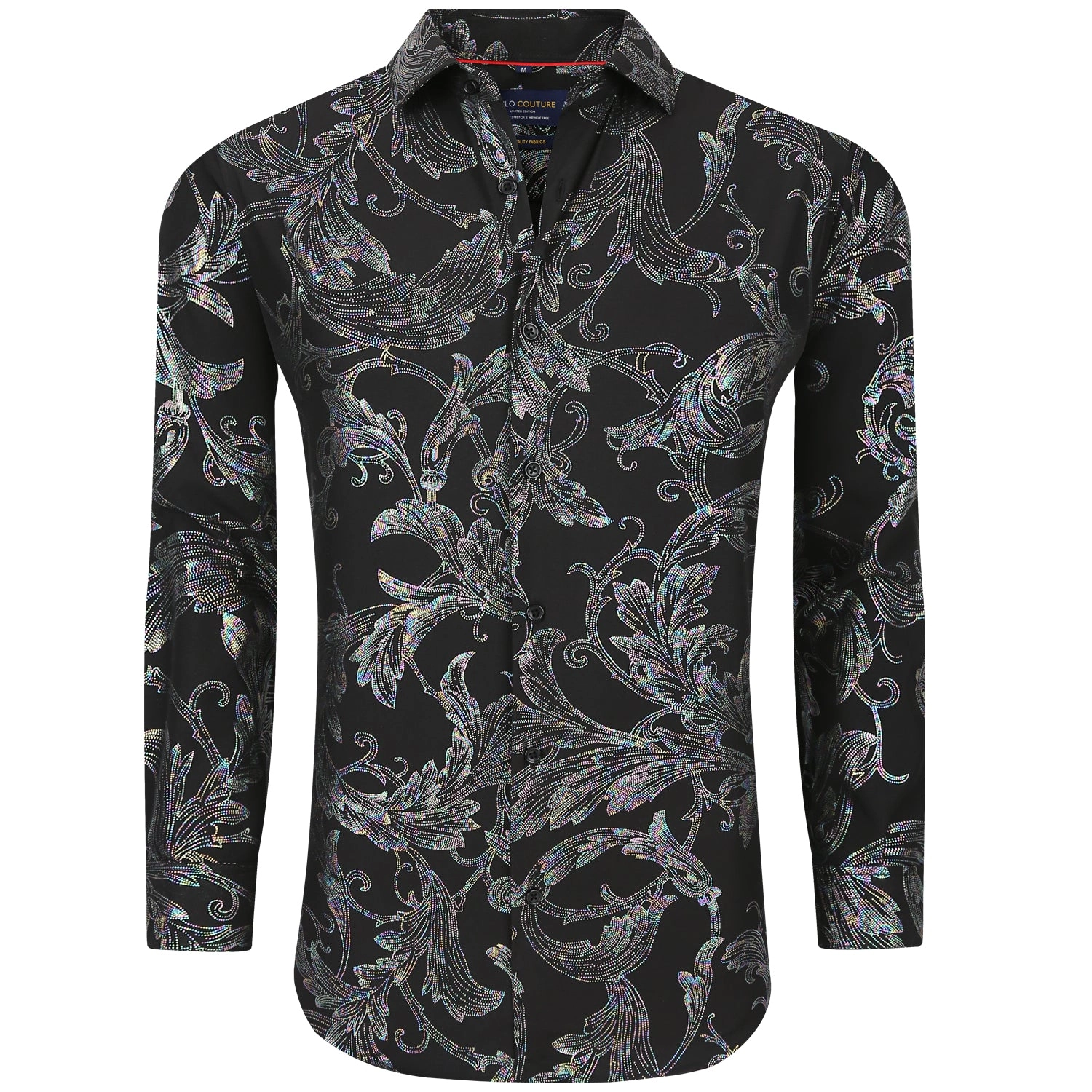 Metallic Stretch Black Floral Long Sleeve Shirt