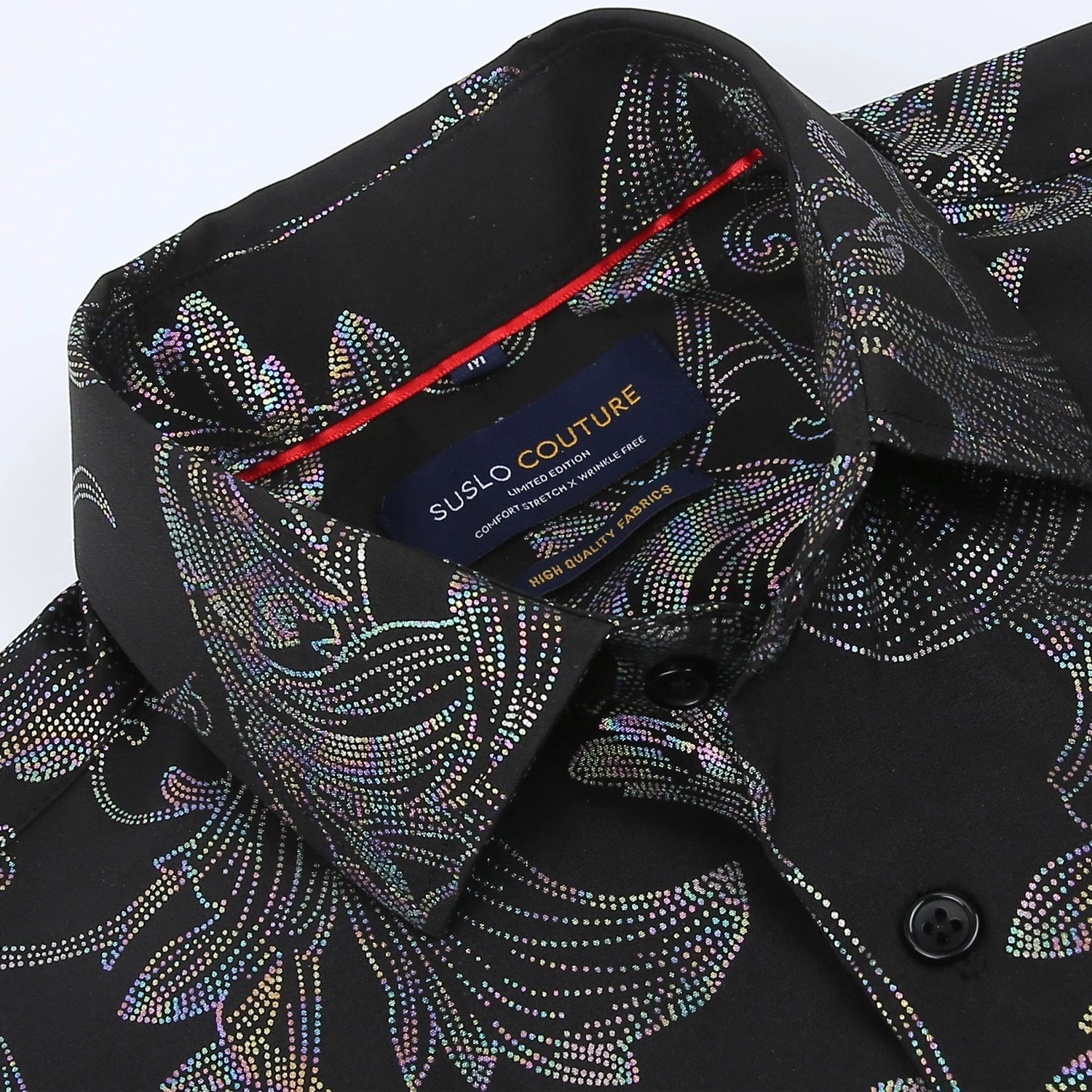 Metallic Stretch Black Floral Long Sleeve Shirt - Image 2