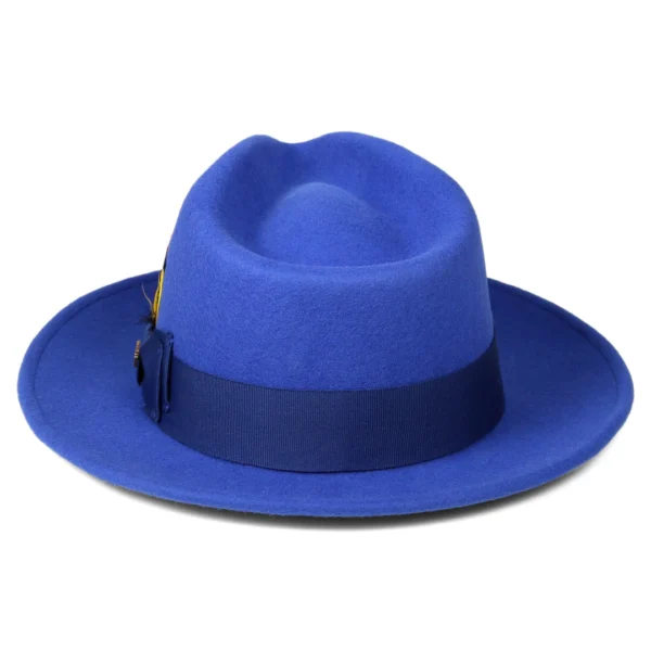 crushable royal blue 100% australian wool fedora hat