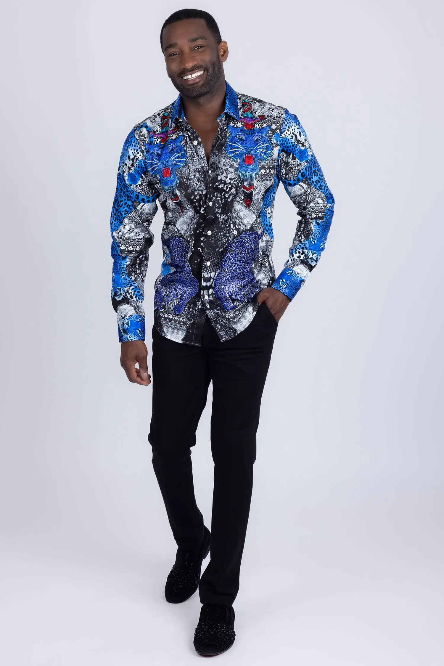 grafton rhinestones long sleeve shirt blue