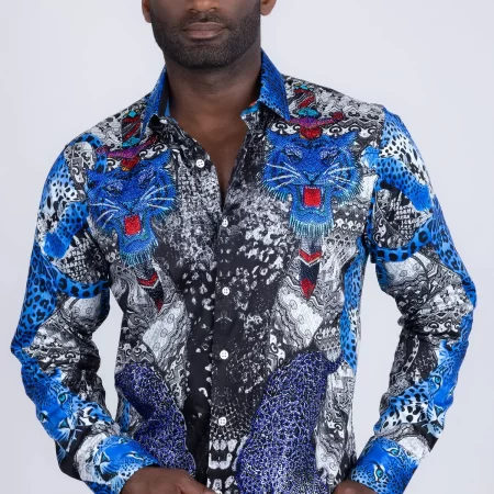 grafton rhinestones long sleeve shirt blue