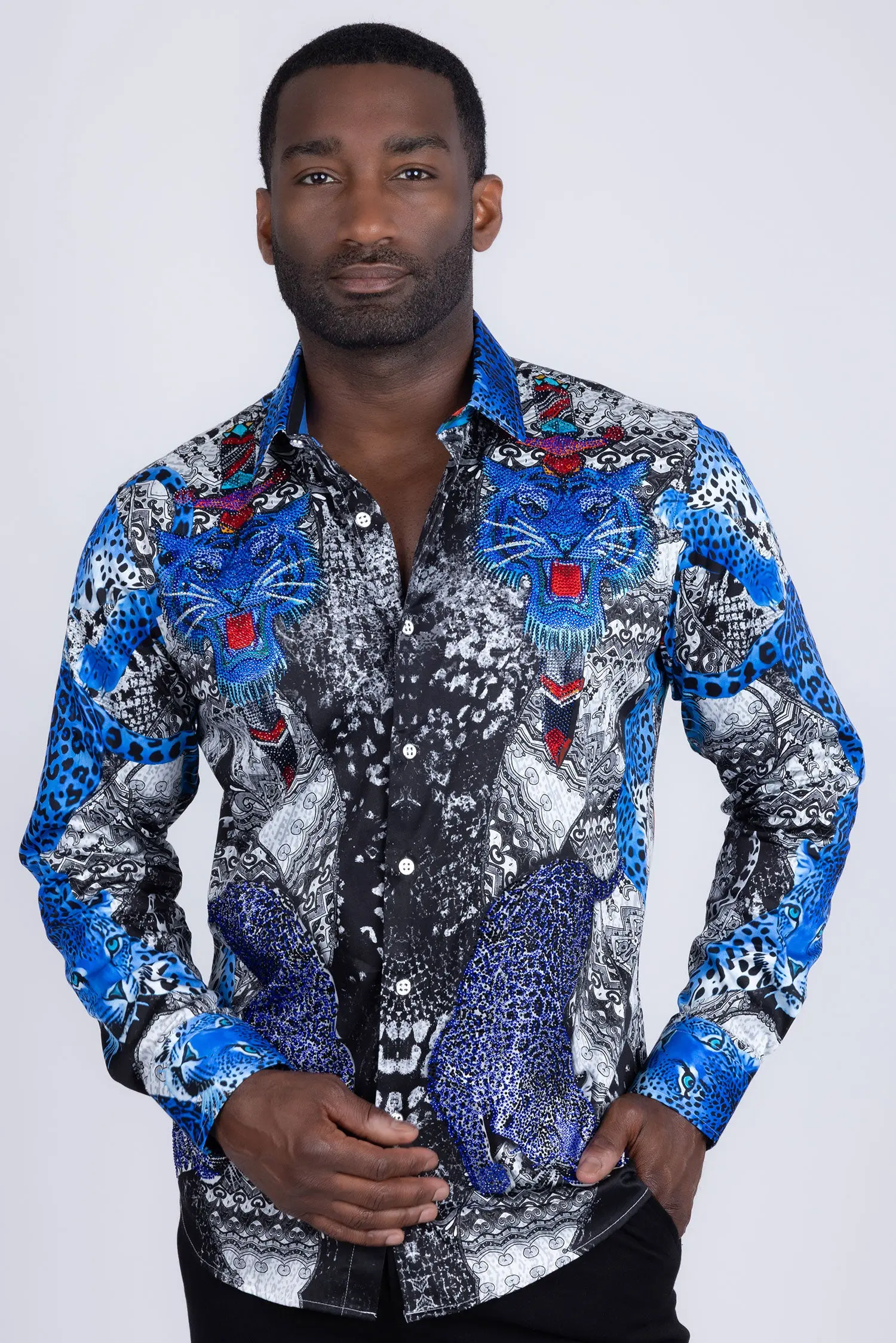 grafton rhinestones long sleeve shirt blue