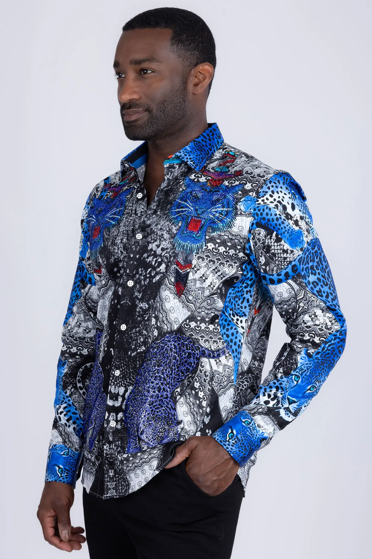 grafton rhinestones long sleeve shirt blue