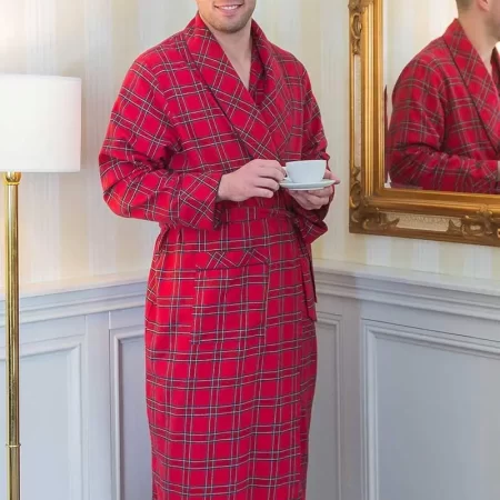 men's cotton flannel nightrobe red tartan royal stewart